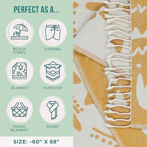 Sand Cloud Large Turkish Beach Towel - Sand Free - 100% Organic Turkish Cotton Yarn - Quick Dry Towel for Beach, Picnic Blanket or Throw - As Seen on Shark Tank - Boho Honey XL - Image 3