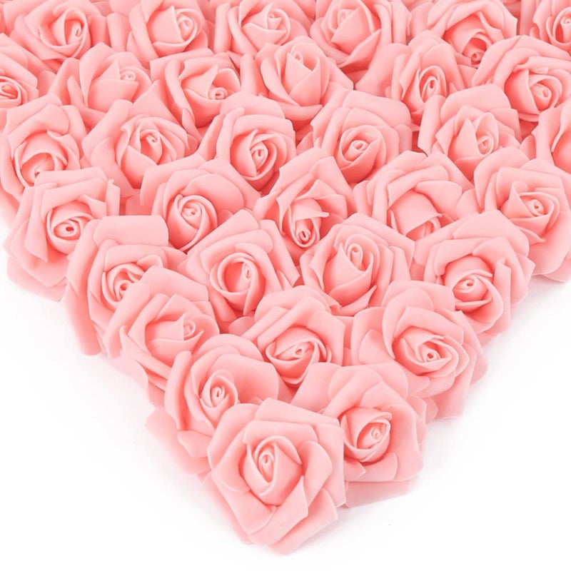 INSUNSIX Rose Flower Heads 200 Pcs Peach Foam Artificial Flowers 197in Real Looking for Crafts DIY Wedding Party Baby Shower Home Decoration