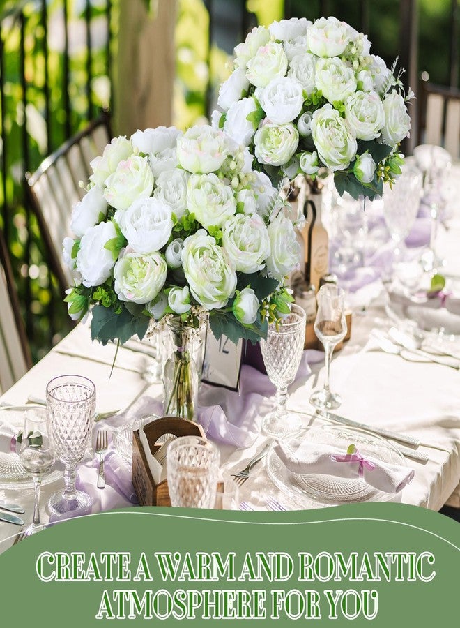 Geosar 8 Bundles Artificial Peonies Flowers Fake Silk Peony Bouquet Faux Peonies Flowers Bulk for Decoration Vase Floral Arrangements Wedding Party Table (White,Green) - Image 4