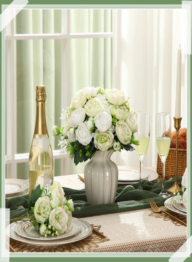 Geosar 8 Bundles Artificial Peonies Flowers Fake Silk Peony Bouquet Faux Peonies Flowers Bulk for Decoration Vase Floral Arrangements Wedding Party Table (White,Green) - Image 3