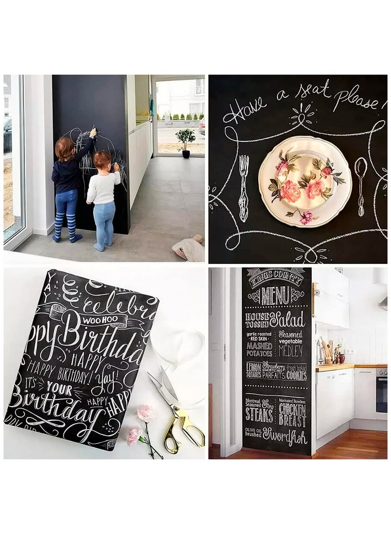 Black Board Chalkboard Sticker with 5 Chalks Removable Teaching Writing Stickers Self Adhesive Wall Vinyl Draw Décor for Kids Rooms School Home Office 45cmx100cm - Image 4