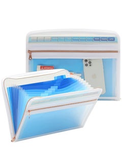 Expanding File Folder with 13 Pocket, Zipper Closure Accordion Document Organizer ,Letter A4 Paper (Blue)