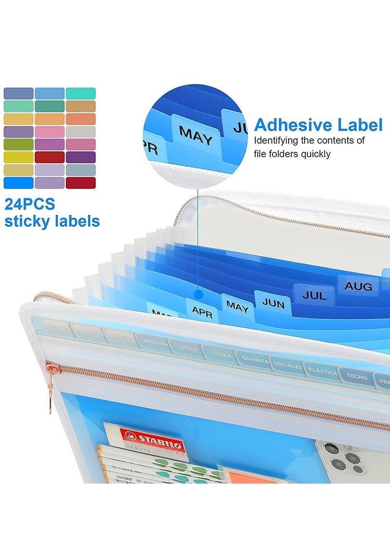 Y&D - Expanding File Folder with 13 Pocket, Zipper Closure Accordion Document Organizer ,Letter A4 Paper (Blue) - Image 1