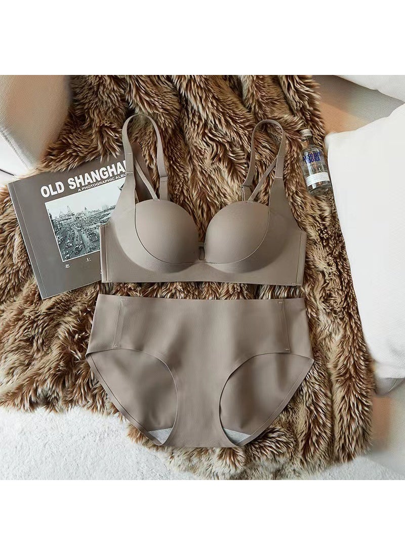 Generic - Seamless Push-Up Bralette Set for Small Bust Brown suit - Image 1