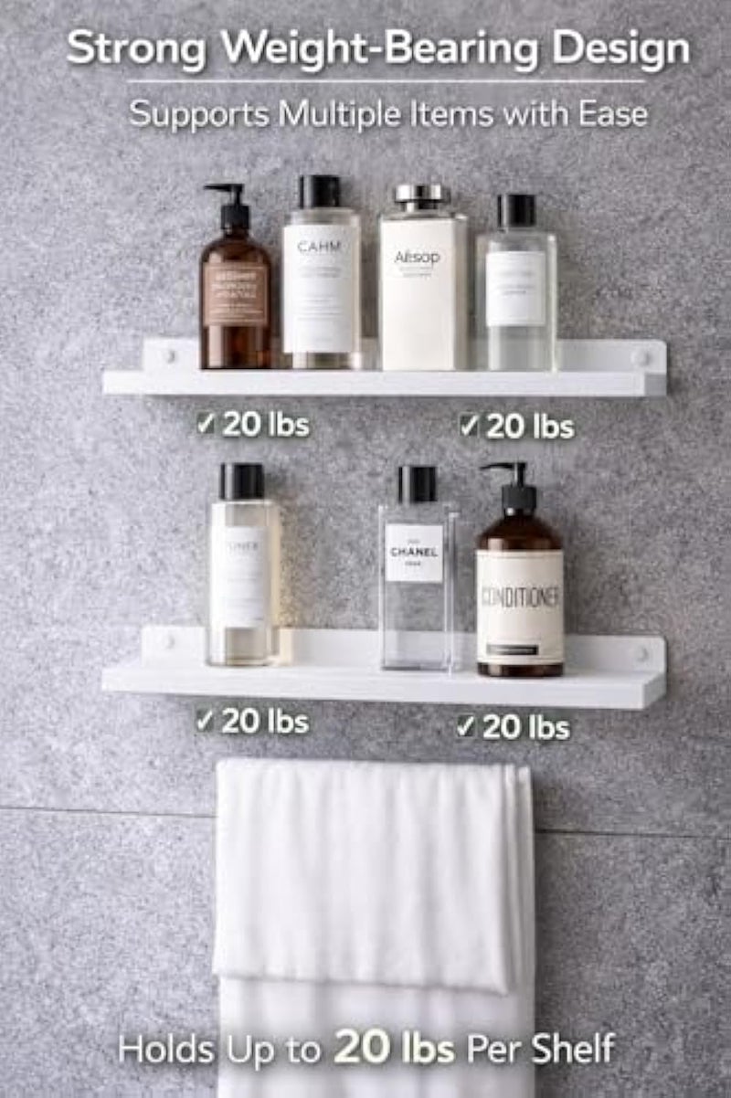 Wall Mounted Stainless Steel Shelf with Towel Holder – 2-Tier Bathroom & Kitchen Organizer Rack – 40 cm Storage Shelf with Hanging Bar – Space Saving Wall Shelf (Black/White) (White) - Image 3