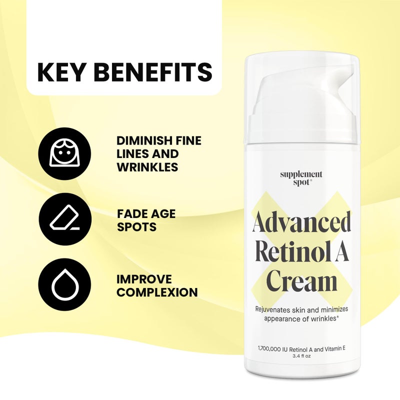 Supplement Spot Advanced Retinol A Cream - Moisturizer w/Vitamin E, Coconut & Almond Oil- Retinol Daily Anti-Aging Cream for Face â€“ for Smoother Looking Skin (3.4 oz) - Image 2