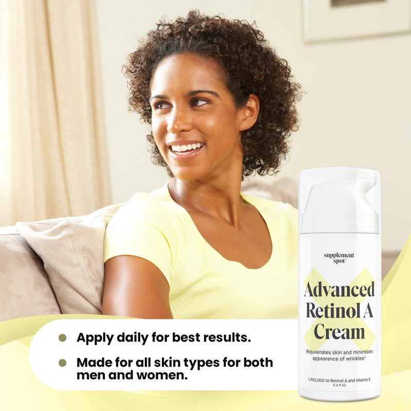 Supplement Spot Advanced Retinol A Cream - Moisturizer w/Vitamin E, Coconut & Almond Oil- Retinol Daily Anti-Aging Cream for Face â€“ for Smoother Looking Skin (3.4 oz) - Image 5