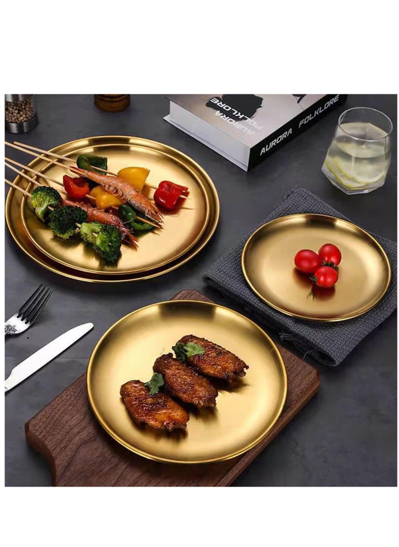 Excefore Reusable 304 Stainless Steel Plates,10 Inch Metal Round Dinner Dishes Set,Large Reusable Gold Tray,Gold Dessert Salad Plates,Breakfast Serving Plates for Kitchen Home Camping Outdoor Party, 2 Pack  - Image 5