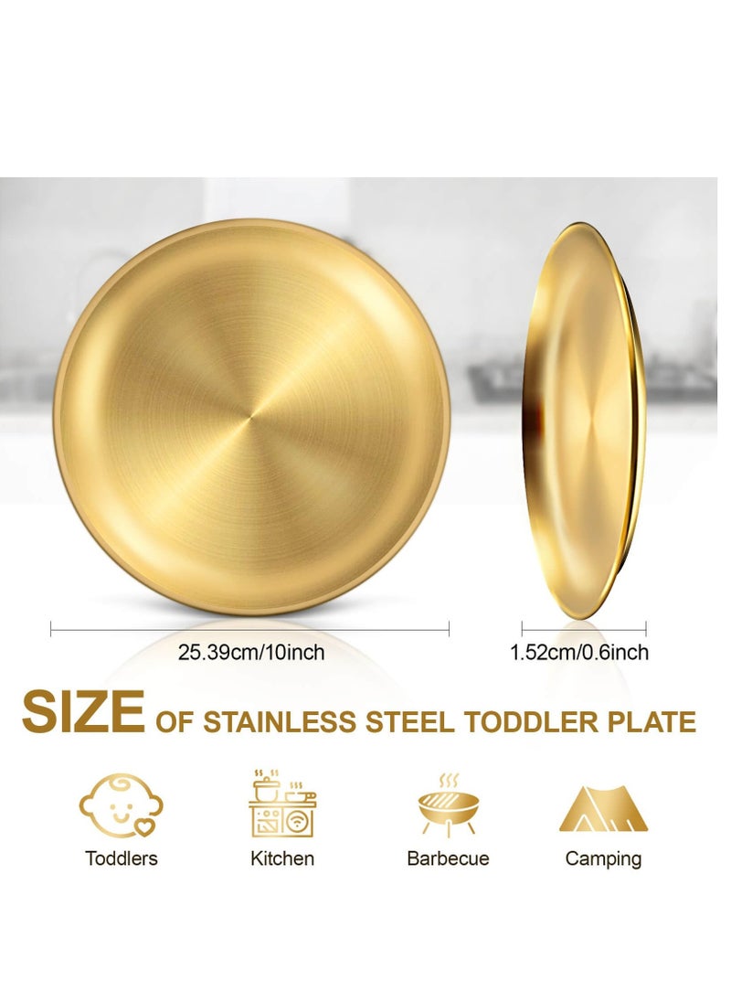 Excefore Reusable 304 Stainless Steel Plates,10 Inch Metal Round Dinner Dishes Set,Large Reusable Gold Tray,Gold Dessert Salad Plates,Breakfast Serving Plates for Kitchen Home Camping Outdoor Party, 2 Pack  - Image 2