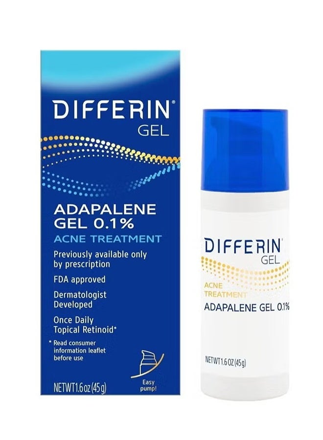 differin Acne Treatment Gel 45g, 90 Day Supply, Retinoid Treatment for Face with 0.1% Adapalene, Gentle Skin Care for Acne Prone Sensitive Skin - Image 1