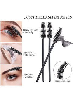 Generic 50-Piece Disposable Lip Gloss Wands Tool Kit Black, 50-Piece Disposable Eyelash Mascara Applicator Wand Brush Black  - Image 2