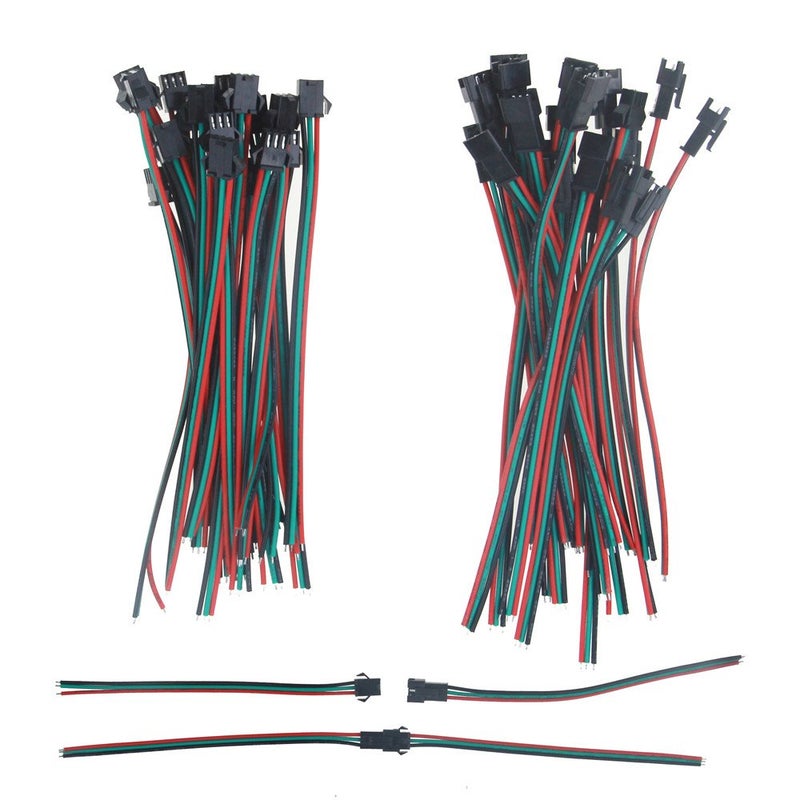 موصل كابل LED 15 سم 20awg مع 20 مجموعة من موصلات JST SM 3 دبابيس ذكر وأنثى