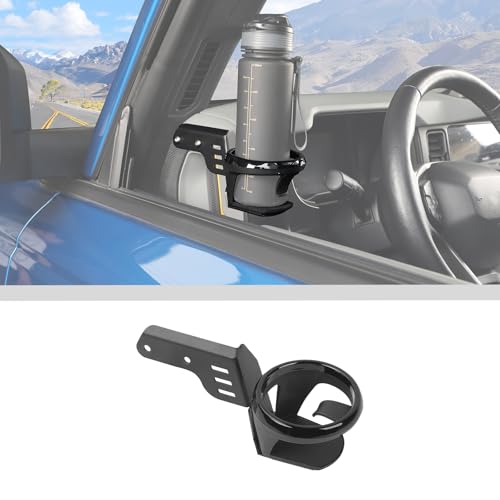 JWWY for Bronco Front Door Cup Holder Drink Holder on Driver's Left Side Beverage Rack for 2021-2025+ Ford Bronco Interior Accessories Alloy Black - Image 1