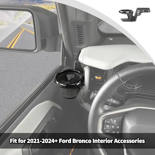 JWWY for Bronco Front Door Cup Holder Drink Holder on Driver's Left Side Beverage Rack for 2021-2025+ Ford Bronco Interior Accessories Alloy Black - Image 3