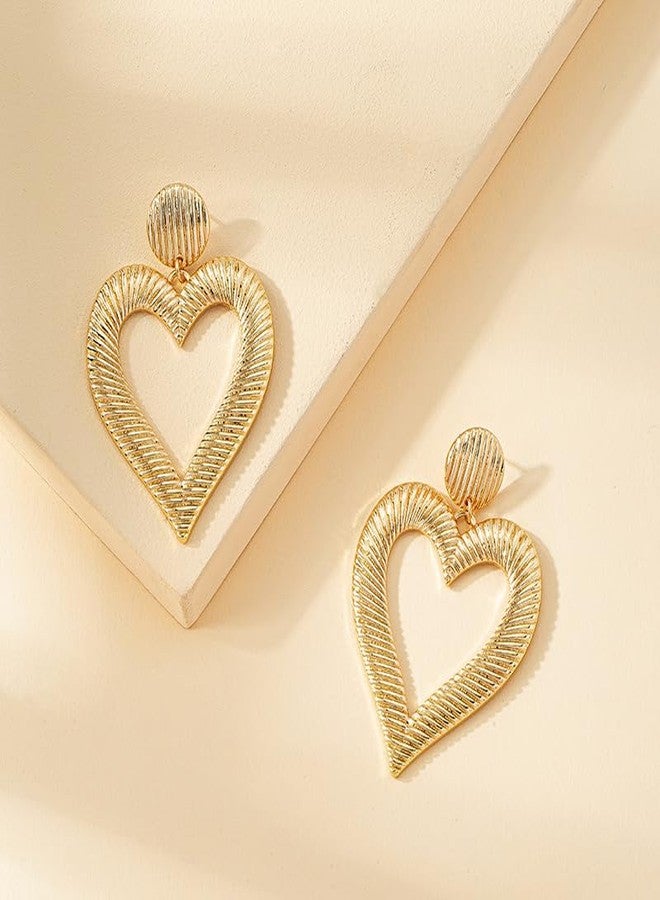 CSIYANJRY99 Chunky Gold Heart Earrings for Women Vintage Red Crystal Pearl Heart Hoop Earrings Love Heart Statement Dangle Drop Earrings (Heart Hoop) - Image 4