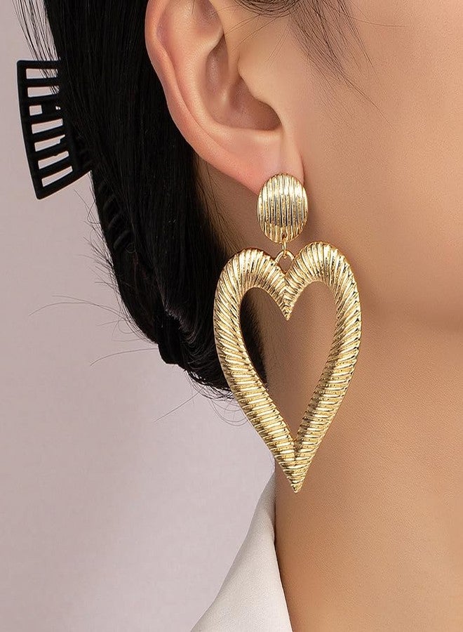 CSIYANJRY99 Chunky Gold Heart Earrings for Women Vintage Red Crystal Pearl Heart Hoop Earrings Love Heart Statement Dangle Drop Earrings (Heart Hoop) - Image 2