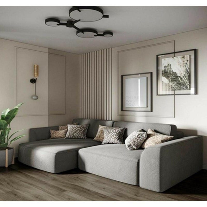 home house Suede wood and linen corner sofa - grey - Image 1