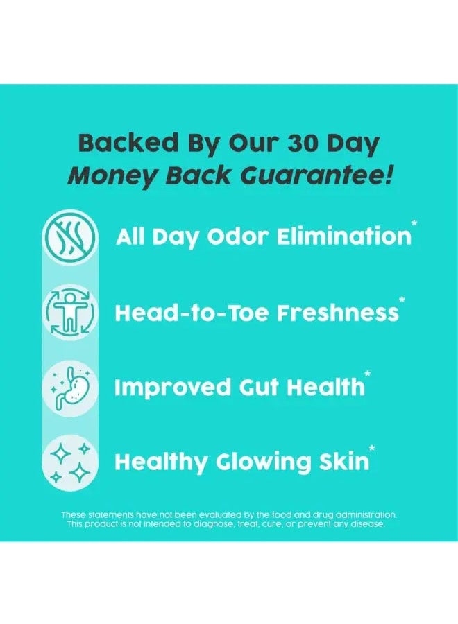 ديوس مكمل إزالة الرائحة للجسم 30 كبسولة لكل زجاجة ، الجسم السحر إزالة رائحة الجسم بشكل طبيعي طازجة طازجة تحت الذراعين والجسم ، رائحة التنفس الطازجة ، المكملات الغذائية - Image 4