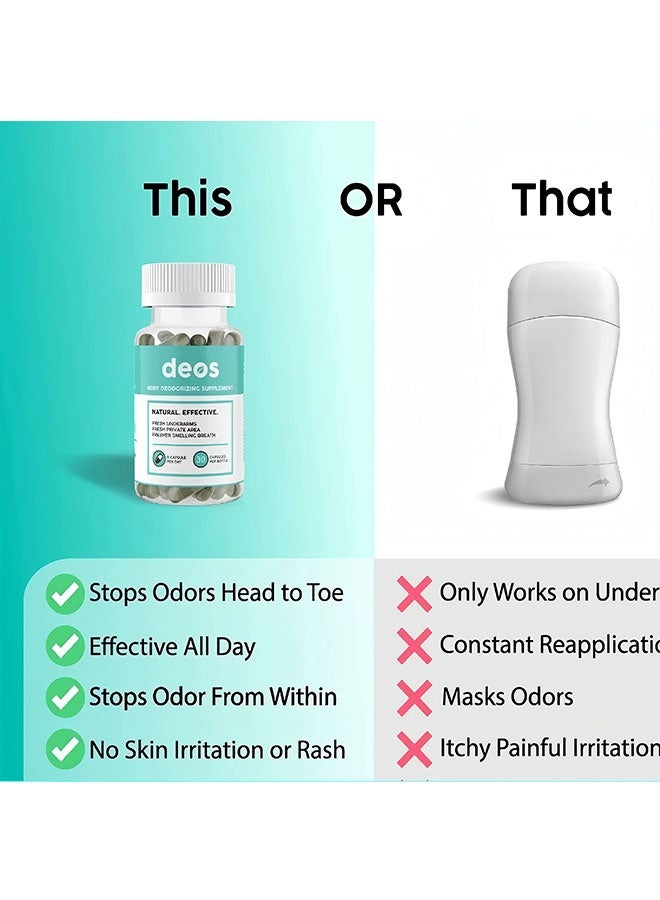 ديوس مكمل إزالة الرائحة للجسم 30 كبسولة لكل زجاجة ، الجسم السحر إزالة رائحة الجسم بشكل طبيعي طازجة طازجة تحت الذراعين والجسم ، رائحة التنفس الطازجة ، المكملات الغذائية - Image 5