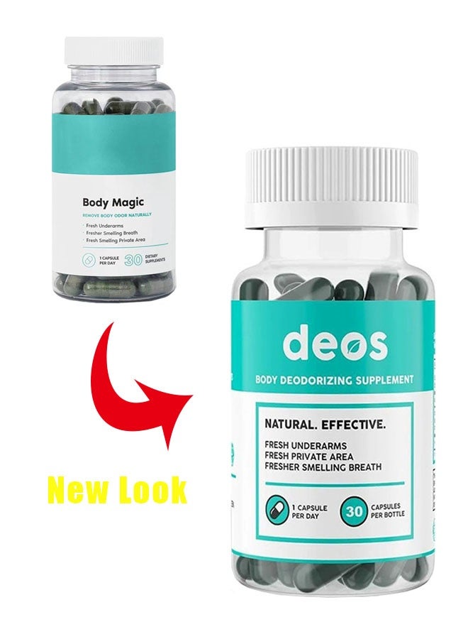 ديوس مكمل إزالة الرائحة للجسم 30 كبسولة لكل زجاجة ، الجسم السحر إزالة رائحة الجسم بشكل طبيعي طازجة طازجة تحت الذراعين والجسم ، رائحة التنفس الطازجة ، المكملات الغذائية - Image 2