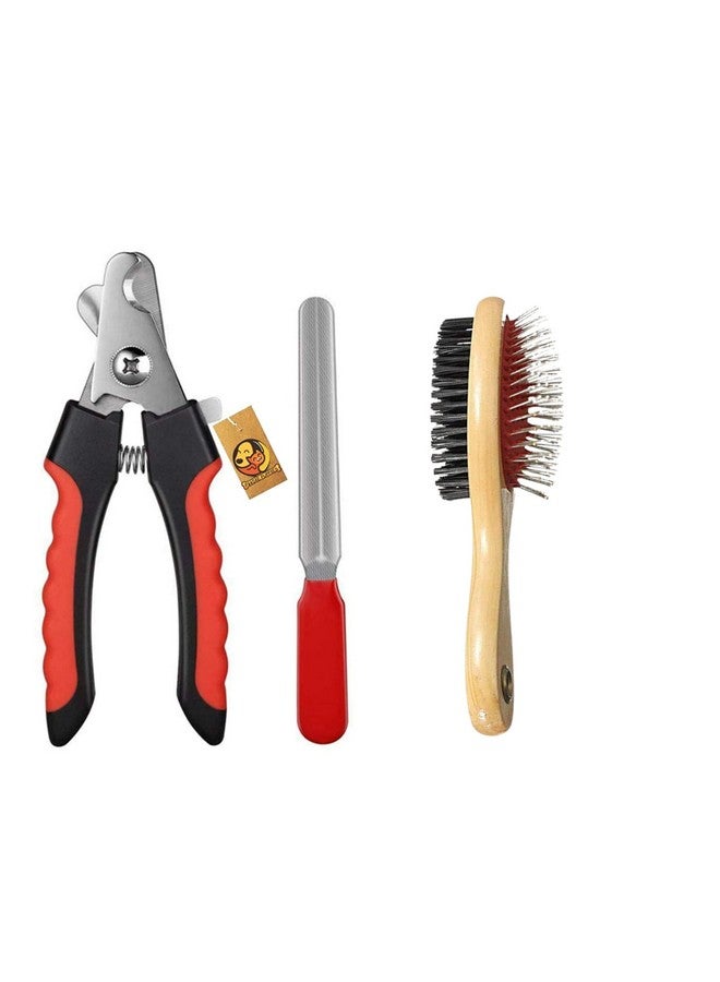 Combo Pack Dog Nail Cutter With Clipper, Multicolor + Hair Brush For Pets Fur Shedding Comb For Dogs, Cats And Rabbits - Image 1