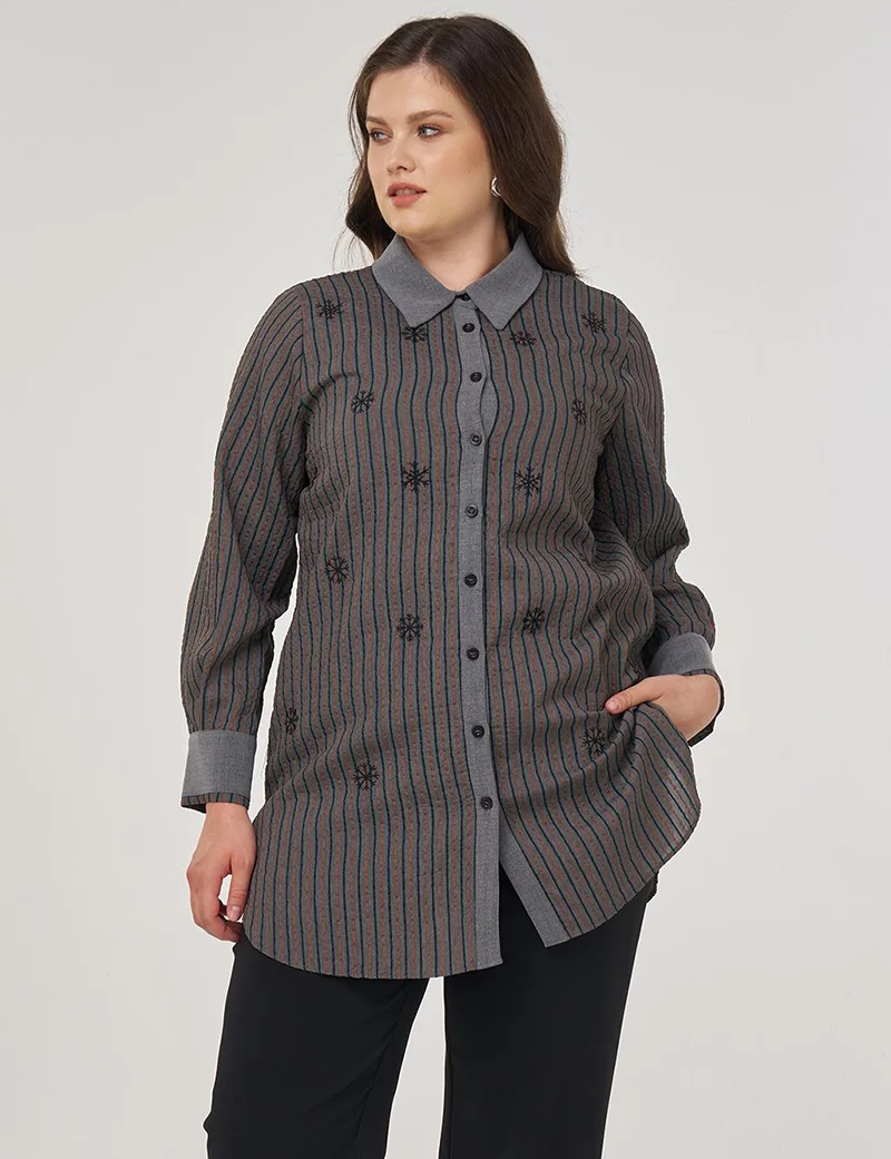 Kayra Embroidered Viscose Tunic in Brick Red