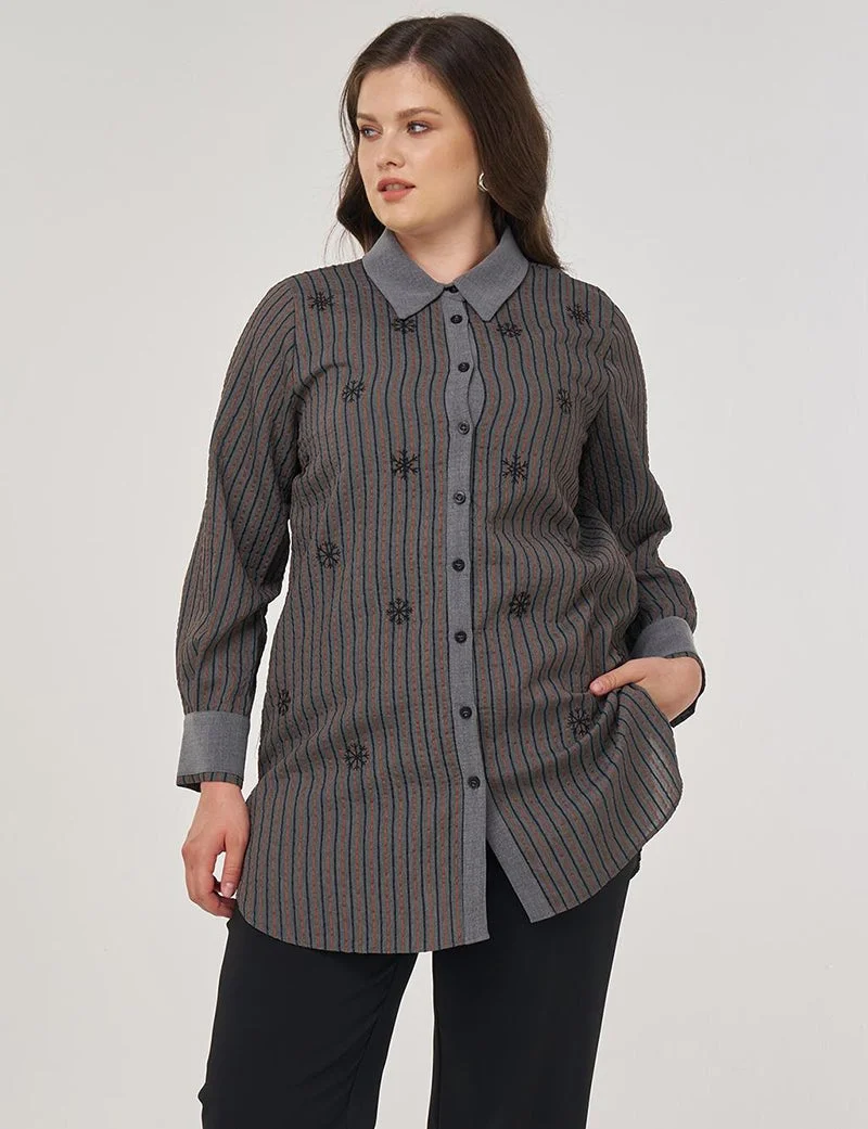 كايرا تونيك فسكوز مطرز بلون أحمر آجري