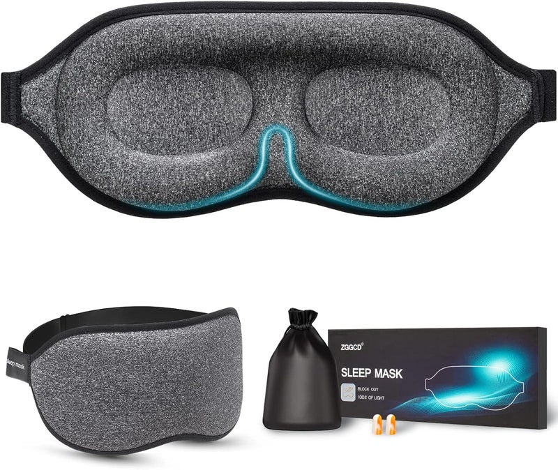 ZGGCD ZGGCD Sleep Mask, 100% Blackout Sleeping Mask for Side Sleeper, 3D Contoured Eye Mask for Women Men, Night Blindfold with Adjustable Strap, Soft Comfortable Eye Cover with Travel Pouch and Earplugs