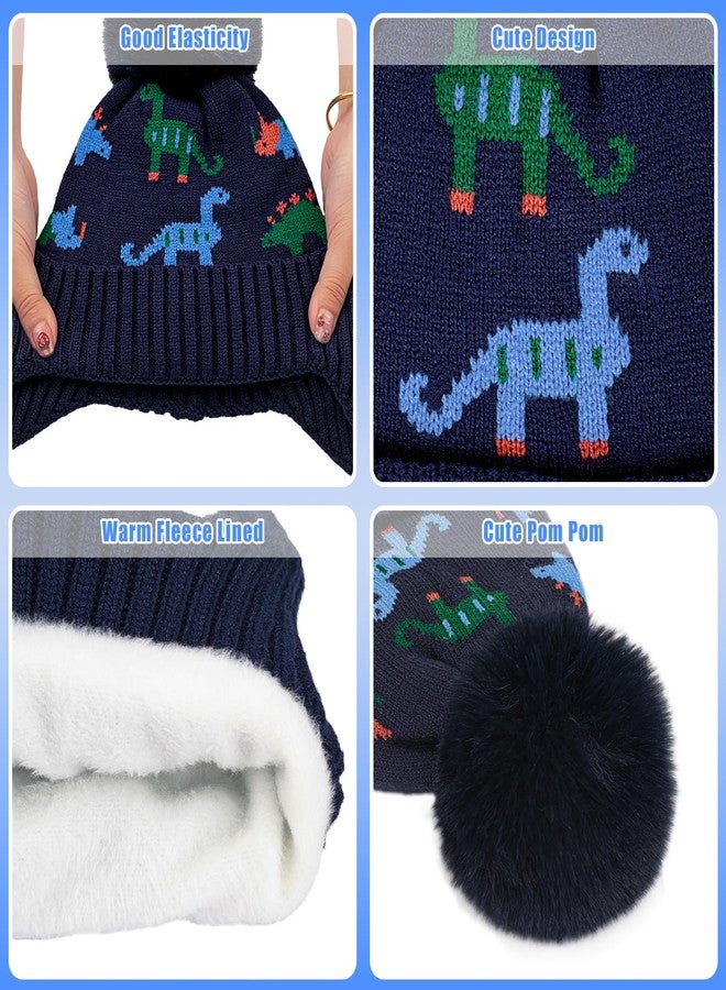 EDCYF Kids Winter Hat Boys Toddler Knitted Pom Beanie Hat Earflap Fleece Lining Ages 3-12 Dark Blue - Image 3
