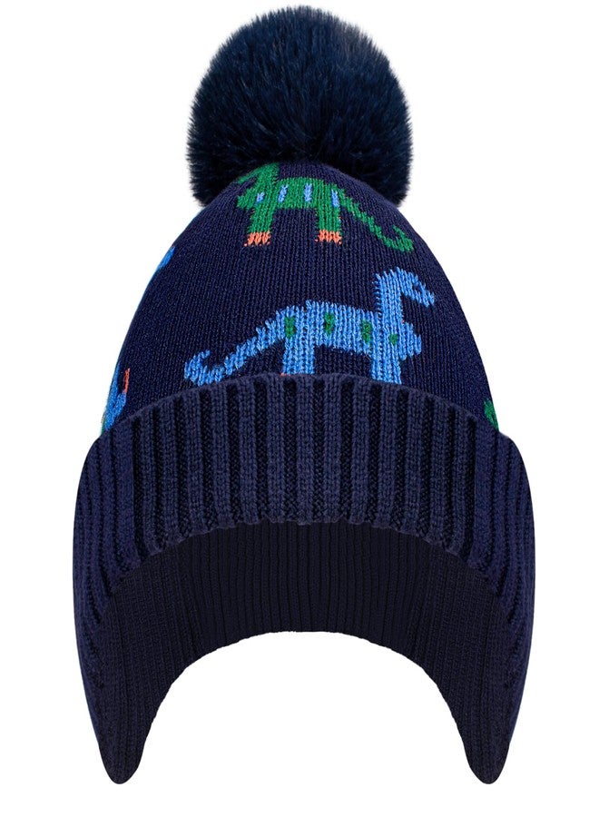 EDCYF Kids Winter Hat Boys Toddler Knitted Pom Beanie Hat Earflap Fleece Lining Ages 3-12 Dark Blue - Image 2