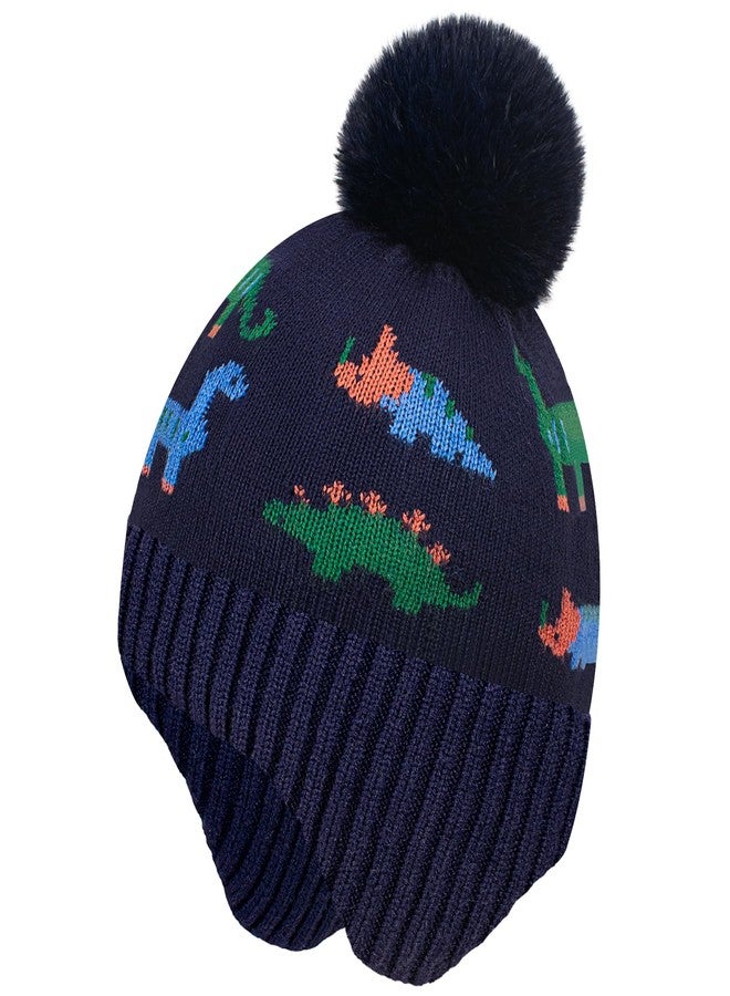 EDCYF Kids Winter Hat Boys Toddler Knitted Pom Beanie Hat Earflap Fleece Lining Ages 3-12 Dark Blue - Image 1