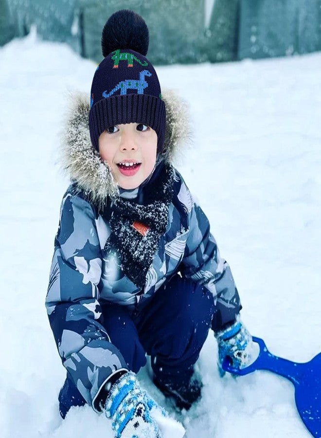 EDCYF Kids Winter Hat Boys Toddler Knitted Pom Beanie Hat Earflap Fleece Lining Ages 3-12 Dark Blue - Image 5