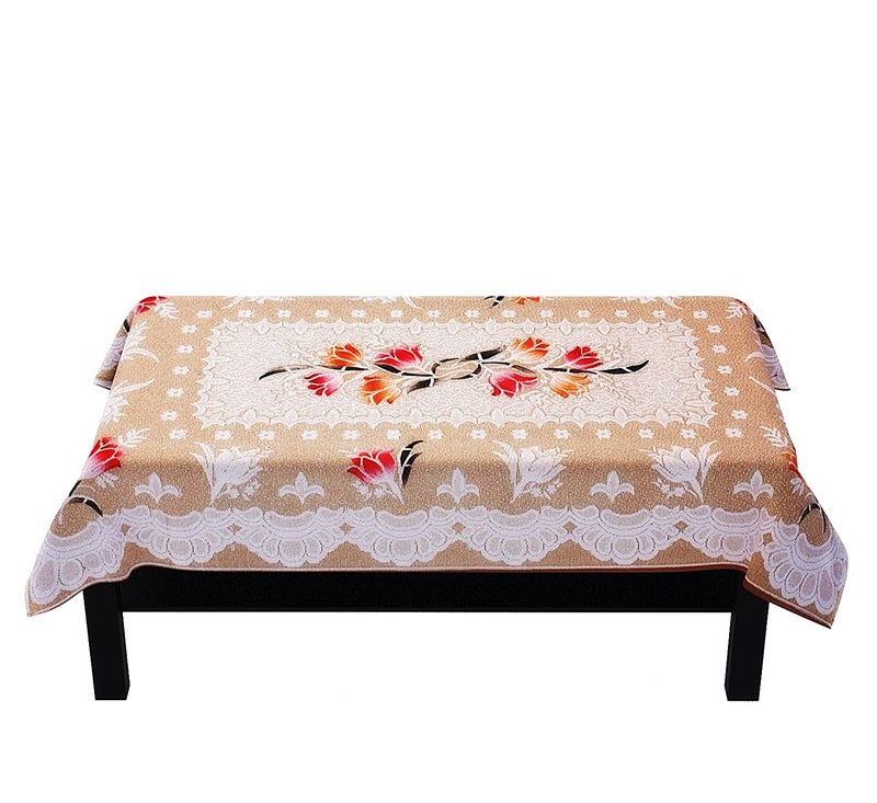 HOMECROWN Floral Design Cotton Faric Table Cover for 4 Seater Dining Table and Centre Table 60x40 Inch Brown - Image 1
