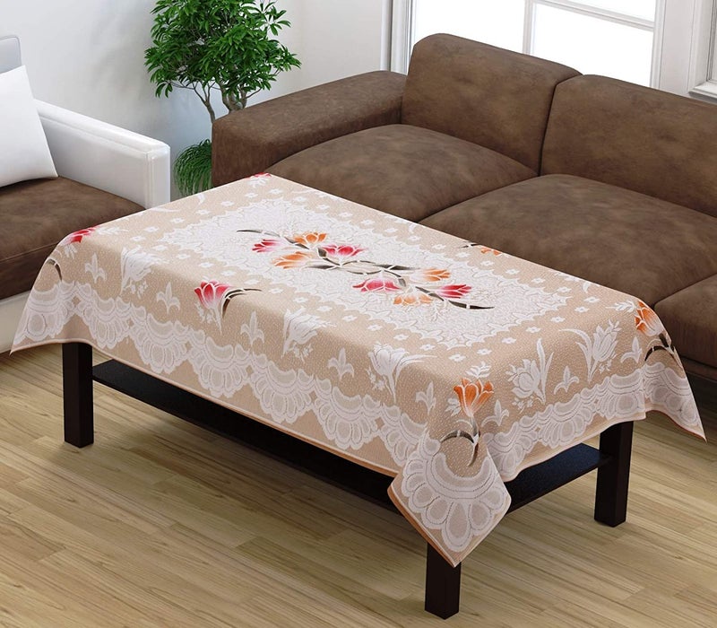 HOMECROWN Floral Design Cotton Faric Table Cover for 4 Seater Dining Table and Centre Table 60x40 Inch Brown - Image 3