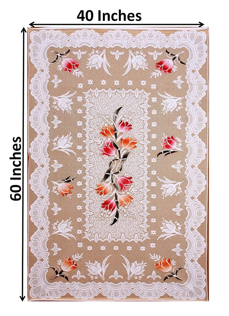 HOMECROWN Floral Design Cotton Faric Table Cover for 4 Seater Dining Table and Centre Table 60x40 Inch Brown - Image 2