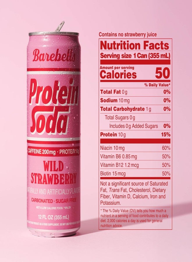Barebells Protein Soda Wild Strawberry Sugar Free 10g Protein 200mg Caffeine B Vitamins Sparkling Energy Drink Ready to Drink 12 Fl Oz - Image 2