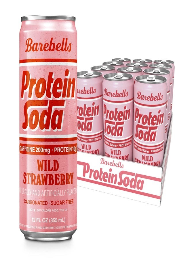 Barebells Protein Soda Wild Strawberry Sugar Free 10g Protein 200mg Caffeine B Vitamins Sparkling Energy Drink Ready to Drink 12 Fl Oz - Image 1