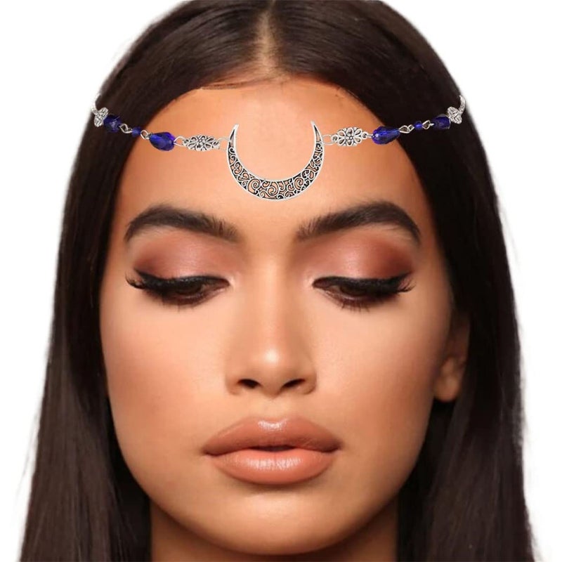 أطواق رأس هلال بوهو من تيغيرلز مع سلسلة رأس كريستالية إكسسوارات شعر عتيقة للنساء والفتيات فضي2