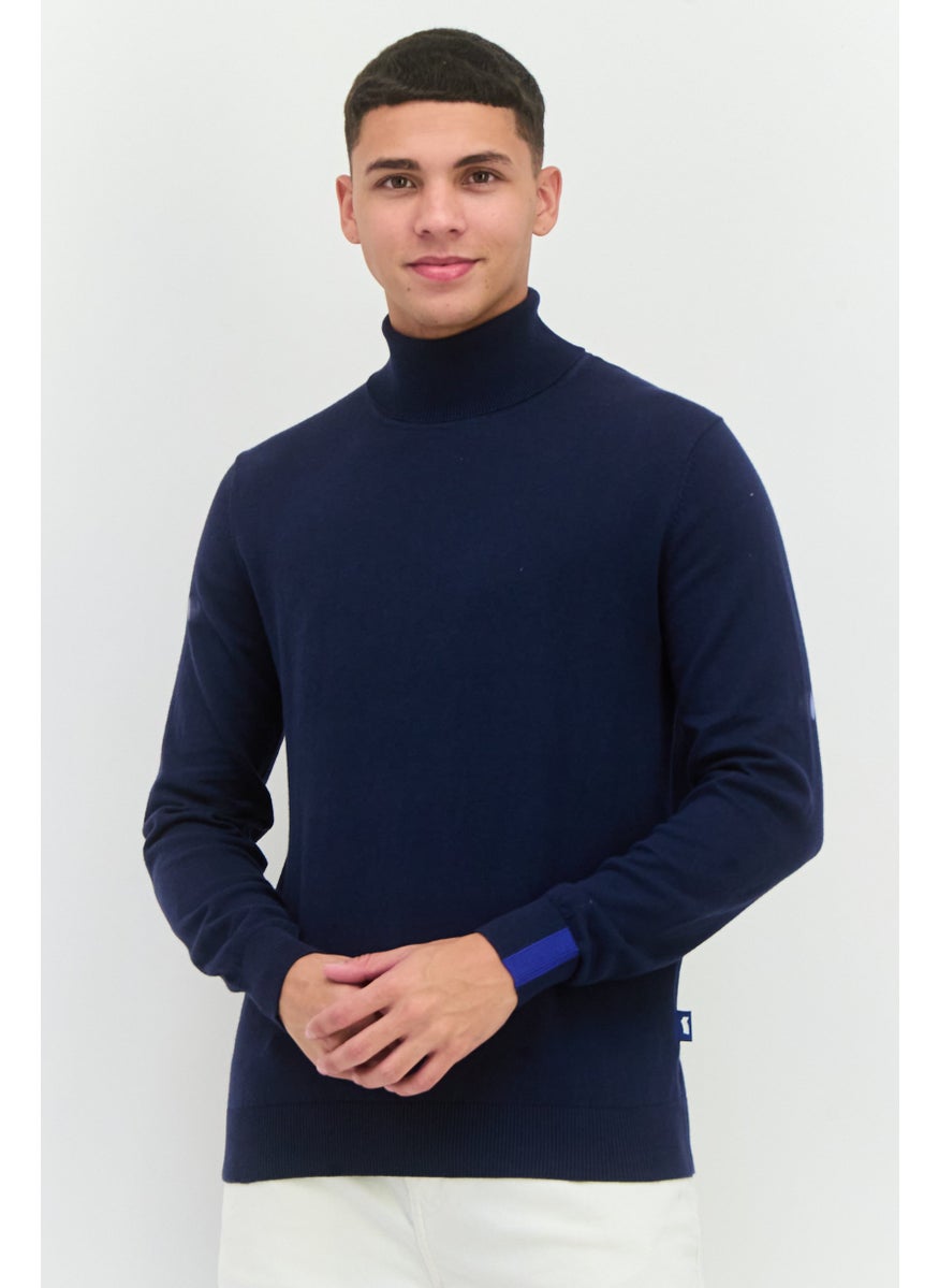 GAS Men Turtle Neck Knitted Long Sleeve Sweaters, Navy  - Image 1