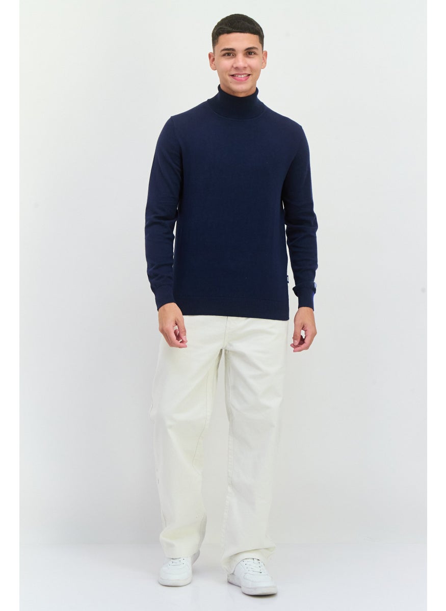 GAS Men Turtle Neck Knitted Long Sleeve Sweaters, Navy  - Image 4