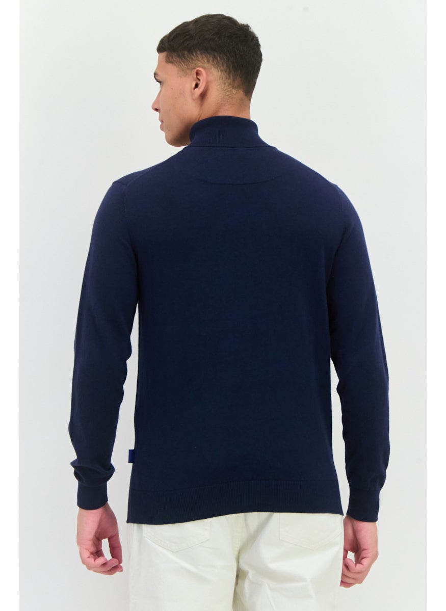 GAS Men Turtle Neck Knitted Long Sleeve Sweaters, Navy  - Image 3