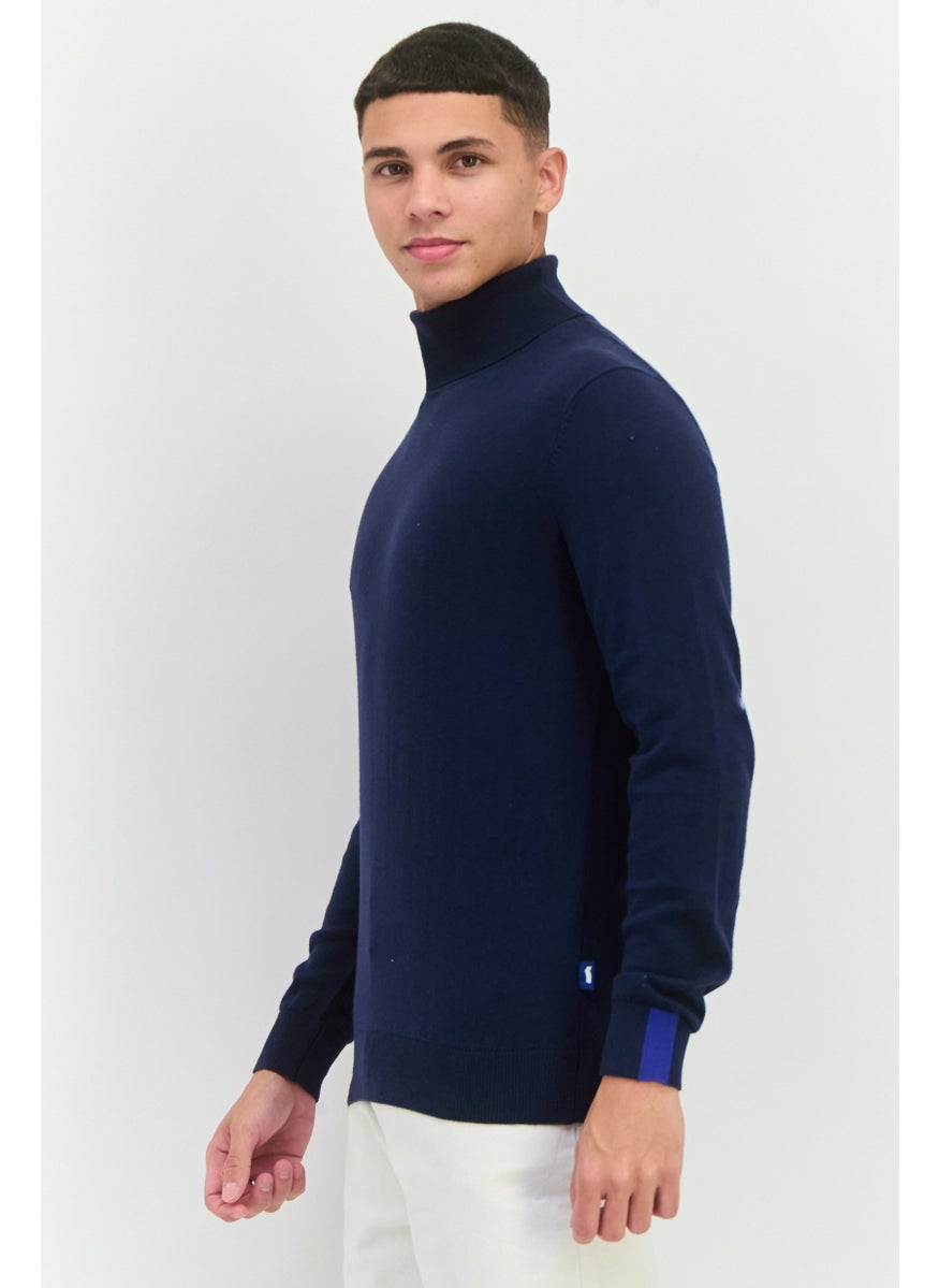 GAS Men Turtle Neck Knitted Long Sleeve Sweaters, Navy  - Image 2