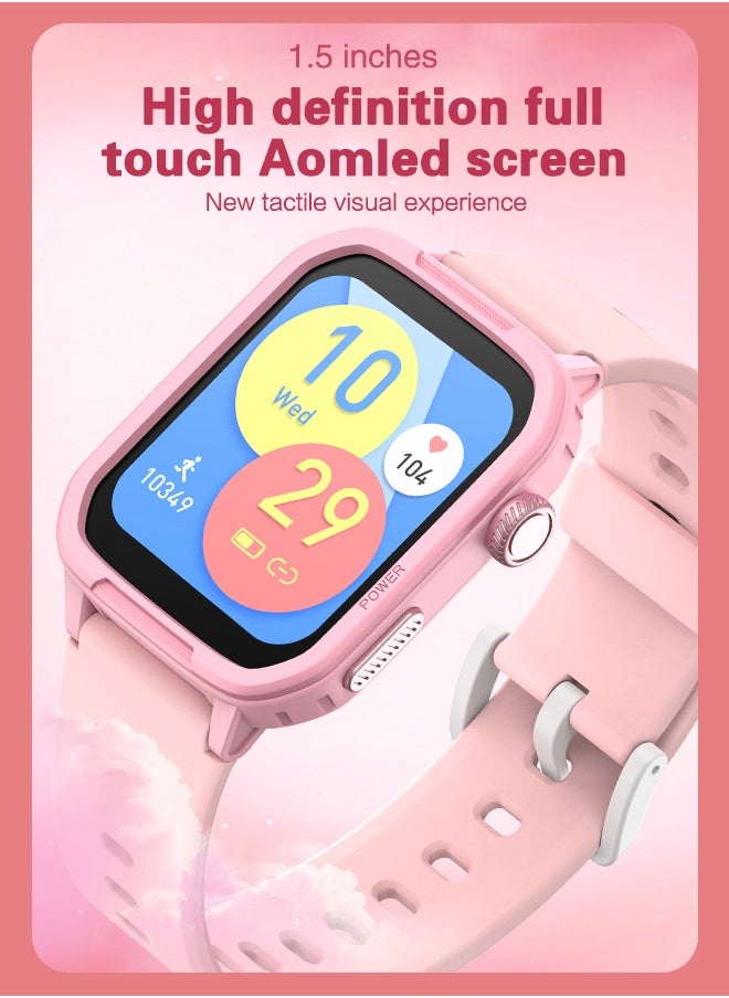 0TO1 TECH - Children's Smart Watch, 1.54 Inch Children's Fitness Activity Watch, IP68 Waterproof, Heart Rate Sleep Timing Monitor and Other Children's Gifts for Young People Aged 6-16 (Pink) - Image 1