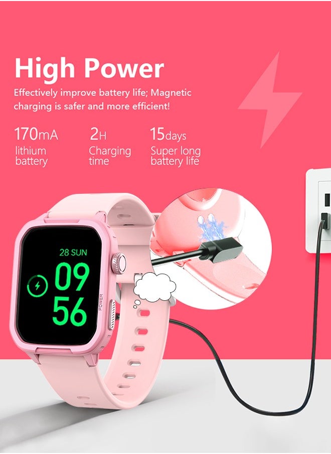 0TO1 TECH - Children's Smart Watch, 1.54 Inch Children's Fitness Activity Watch, IP68 Waterproof, Heart Rate Sleep Timing Monitor and Other Children's Gifts for Young People Aged 6-16 (Pink) - Image 1