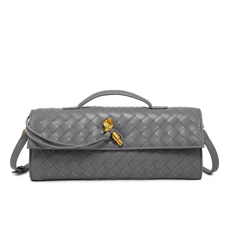 Explosions Handmade Woven Bag Soft Leather Lock Buckle Dinner Bag Middle Ancient French Buckets Bag Long Latch Bag Quantity W - Image 5
