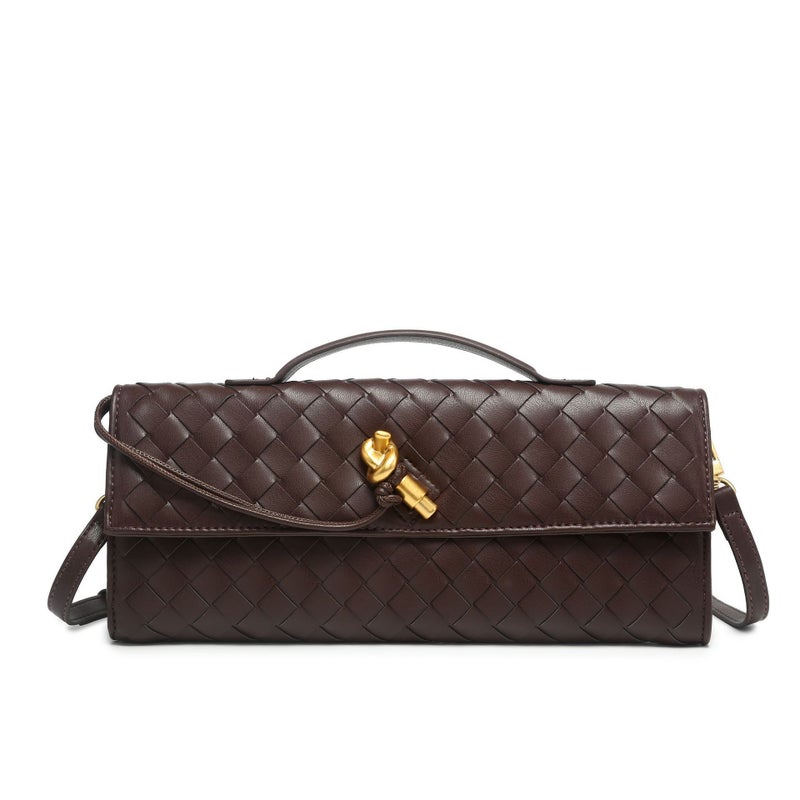 Explosions Handmade Woven Bag Soft Leather Lock Buckle Dinner Bag Middle Ancient French Buckets Bag Long Latch Bag Quantity W - Image 3