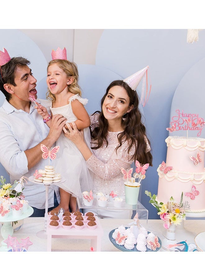 13 Pcs Pink Butterfly Cake Decorations 3D Pink Happy Birthday Cake Topper Birthday Cakes Toppers Butterfly Cupcake Topper for Girls Women Butterflies for Party Wedding Cakes Decor - Image 5