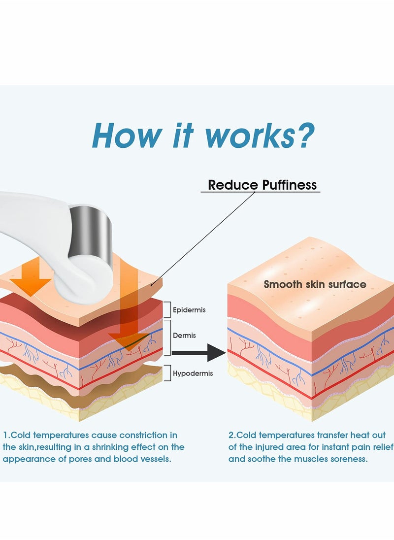 KASTWAVE بكرة ثلج للوجه من الفولاذ المقاوم للصدأ، بكرة ثلج للوجه للنساء، أداة تدليك للوجه، تخفيف انتفاخات العين، الصداع النصفي، تقليل التجاعيد، العناية بالبشرة باللون الأبيض  - Image 4