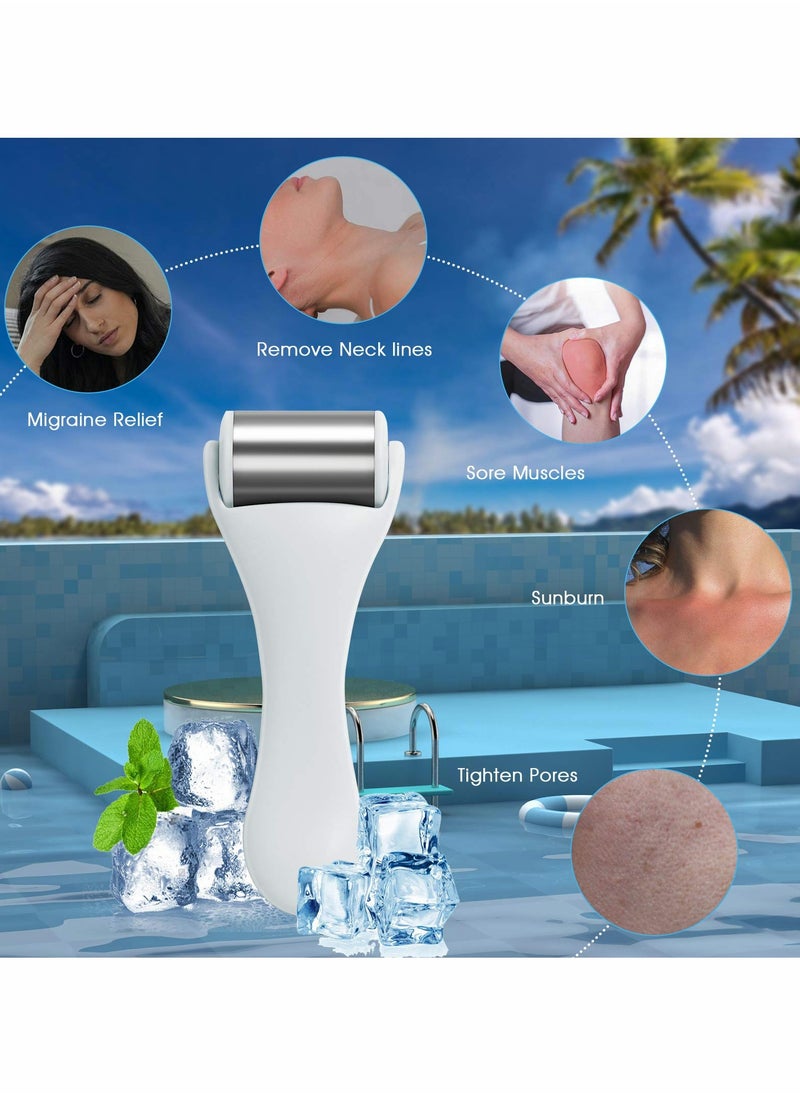 KASTWAVE بكرة ثلج للوجه من الفولاذ المقاوم للصدأ، بكرة ثلج للوجه للنساء، أداة تدليك للوجه، تخفيف انتفاخات العين، الصداع النصفي، تقليل التجاعيد، العناية بالبشرة باللون الأبيض  - Image 2