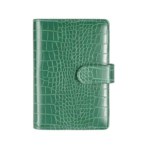 eleger A6 6 Ring Budget Binder - Crocodile Pattern Leather Notebook Binder, Small Refillable Planner Cover with Magnetic Buckle, Green - Image 1